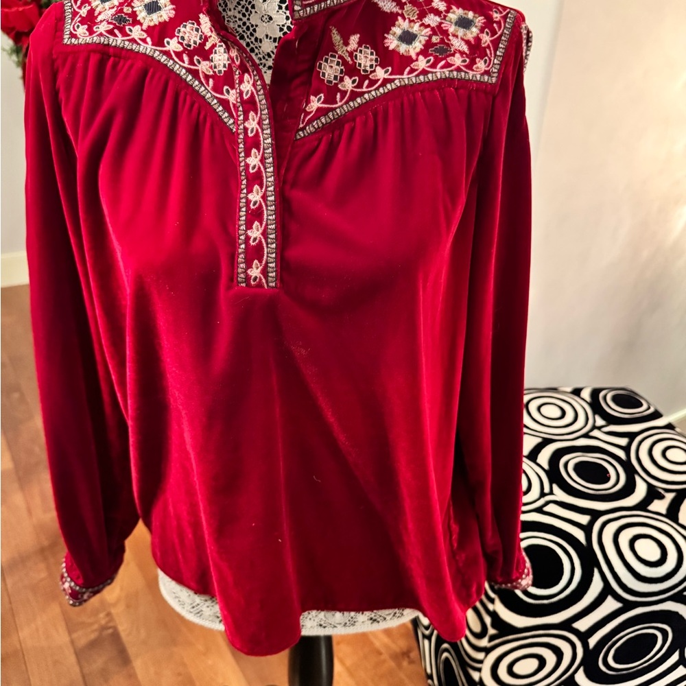 Embroidered Red Velvet Zara Top